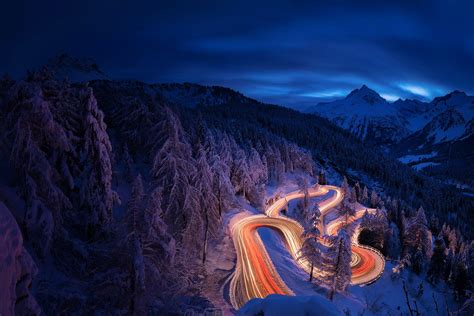 Time Lapse Photography Forest Landscape Mountain Night Road Snow ...