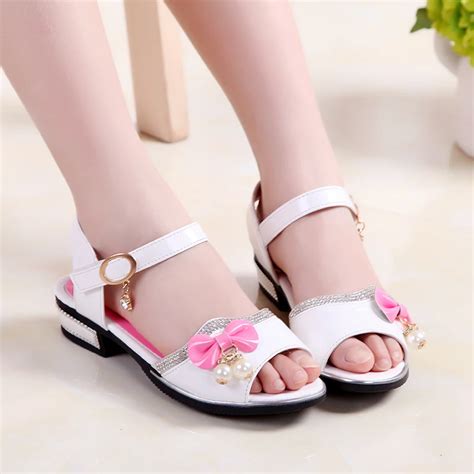 Summer Crystal Girls Shoes Kids Heels Sandals Peep Toe Sweet Bow ...