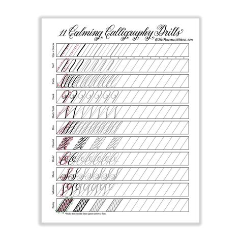 11 Calming Calligraphy Drills Printable | Learn calligraphy ...