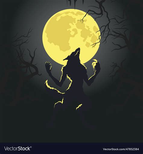 Werewolf silhouette on full moon background Vector Image