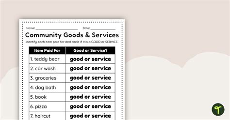 Goods and Services Worksheet | Teach Starter