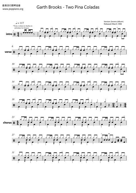 Garth Brooks-Two Pina Coladas Drum Tab pdf, - Free Score Download ★