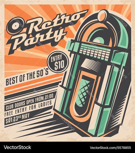 Retro party invitation design template Royalty Free Vector