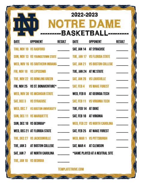 Printable Notre Dame Football Schedule 2023 - Printable Word Searches