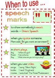 When to use speech marks. Fully Editable Poster - ESL worksheet by Joeyb1