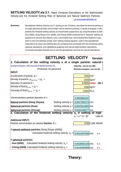 (PDF) SETTLING VELOCITY.xls (2.1): Rapid Computer Calculations of the ...