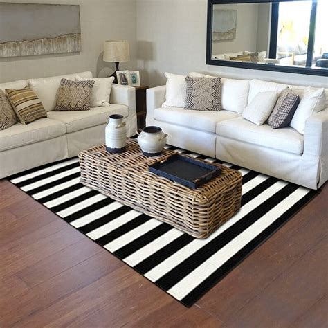 Black and White Striped Outdoor Rug Cotton Woven Rugs for - Etsy