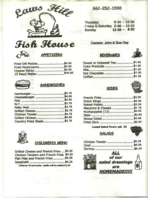 Laws Hill Fish House Menu, Holly Springs, MS