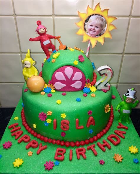 Teletubbies birthday celebration cake Chocolate fudge cake with rice ...