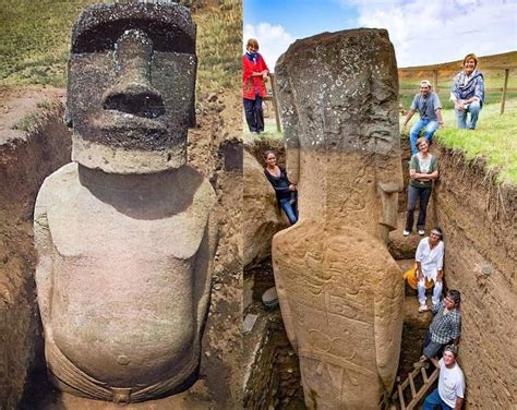 The buried bodies of the iconic Easter Island moai basalt statues ...