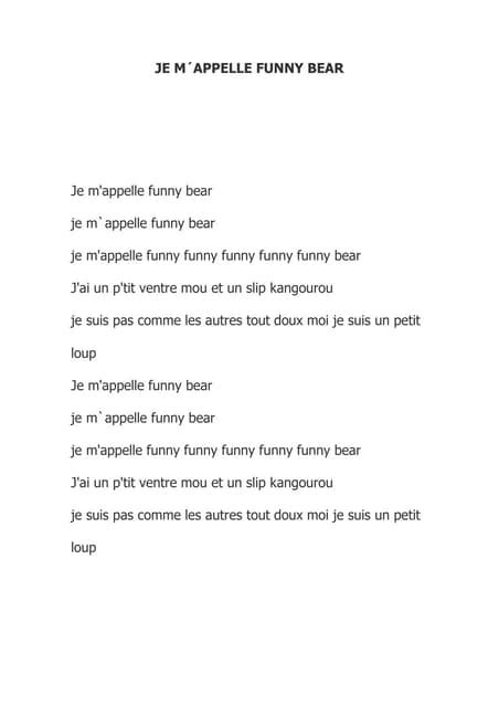 Letra je m´appelle funny bear | PDF