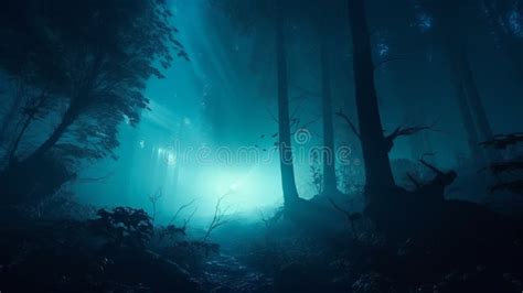 Night Magical Fantasy Forest. Magical Lights in the Forest Stock ...