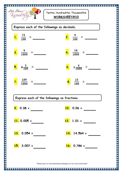 Grade 4 Maths Resources (3.1 Decimals Tenths, Hundredths and ...