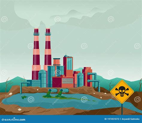 Air, Water and Soil Pollution by Industrial Production Cartoon Vector ...