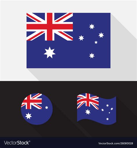 Set australia flag flat design Royalty Free Vector Image