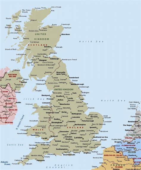 Map of Great Britain showing towns and cities - Map of Great Britain ...