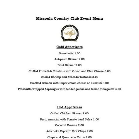 Missoula Country Club menu in Missoula, Montana, USA