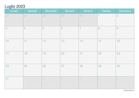 Calendario luglio 2023 da stampare - iCalendario.it