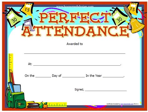 13 Free Sample Perfect Attendance Certificate Templates - Printable Samples