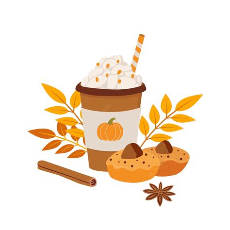 Premium Vector | Pumpkin spice latte and cupcake cartoon vector ...