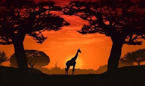 Premium AI Image | Nature silhouette sunset wildlife safari giraffe ...