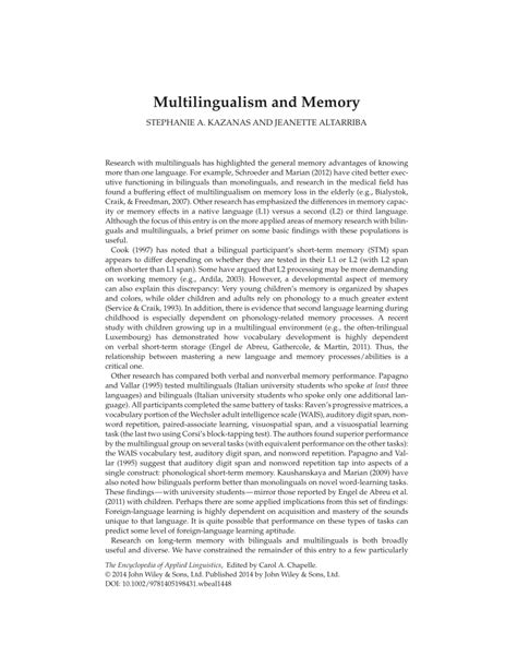 (PDF) Multilingualism and Memory