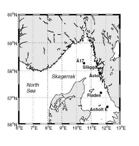 Map of the Kattegat and the Skagerrak area including sampling stations ...