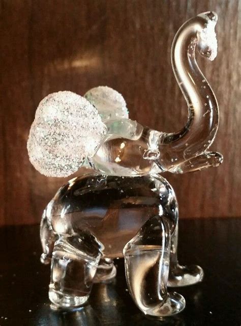 Miniature Glass ELEPHANT with White Glitter Ears Figurine | Elephant ...