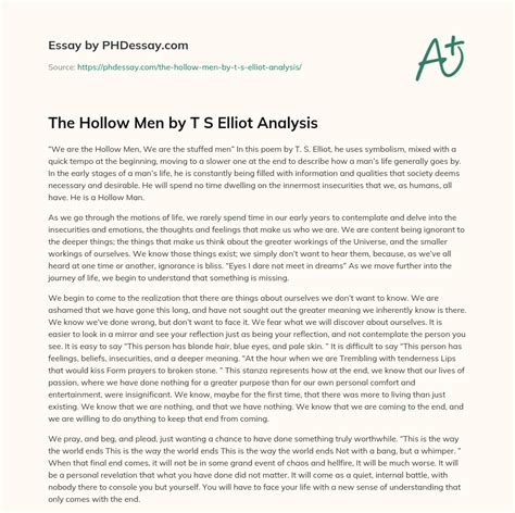 The Hollow Men By T S Elliot Analysis Essay Example (500 Words ...