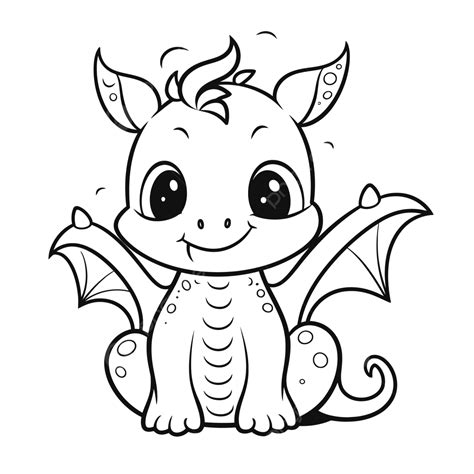 Baby Dragon Coloring Page With Big Eyes Outline Sketch Drawing Vector ...