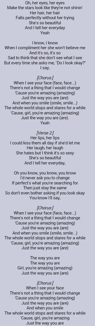 Bruno Mars . Just The Way You Are | Great song lyrics, Song lyric ...