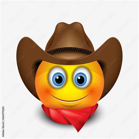 Cute smiling emoticon wearing cowboy hat, emoji Stock Vector | Adobe Stock