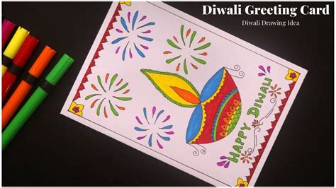 Happy Diwali Greeting Card Drawing | Handmade Greetings Card for Diwali ...