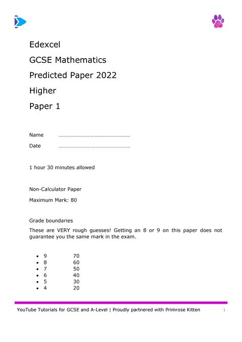 Edexcel - GCSE Maths Predicted Paper 2022 - Paper 1 - Higher - Non ...