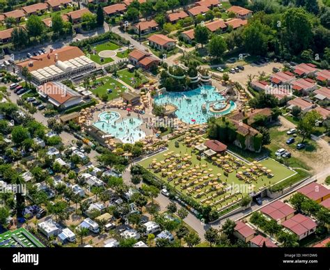 Aerial view of Piani di Clodia Camping, campsite, swimming pool and sun ...