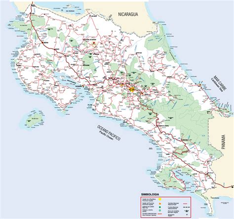 Large road map of Costa Rica with cities, national parks and airports ...