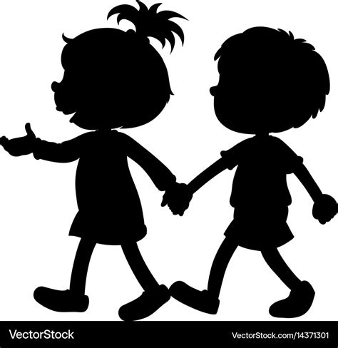 Silhouette boy and girl holding hands Royalty Free Vector