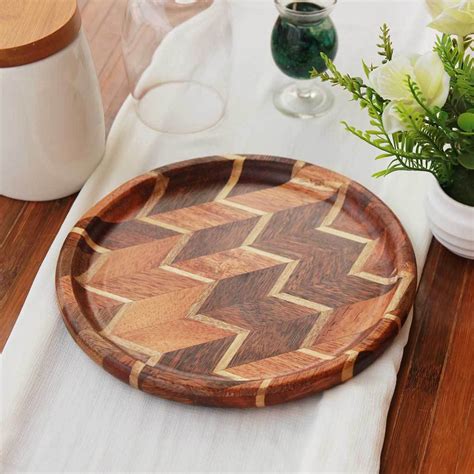 Chevron Pattern Wood Round Tray| Wooden Serving Tray| Decorative Tray ...