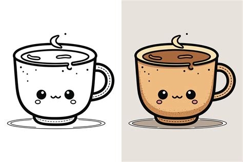 Coffee Cup Logo, Cute Coffee Cup Cartoon line art colorful Vector ...