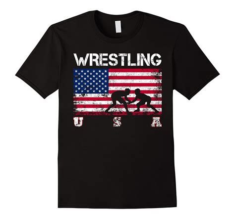 Wrestling Team Gift – American Flag Wrestling T-Shirt-CL – Colamaga