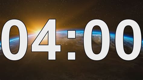 4 minute timer with background music. Background with blue earth aurora ...