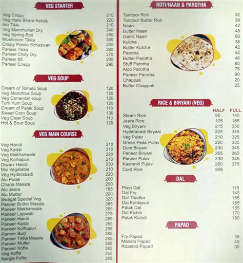 Menu of Swagat Restaurant, Borivali West, Mumbai