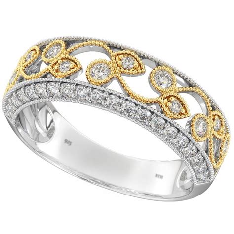 Ladies Gold Tone Floral Filigree Silver Band Ring