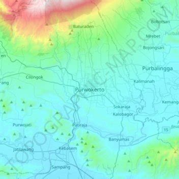 Purwokerto topographic map, elevation, terrain