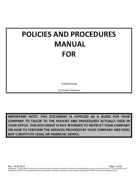 Policy Procedure Manual Template - The Eastside Image Library