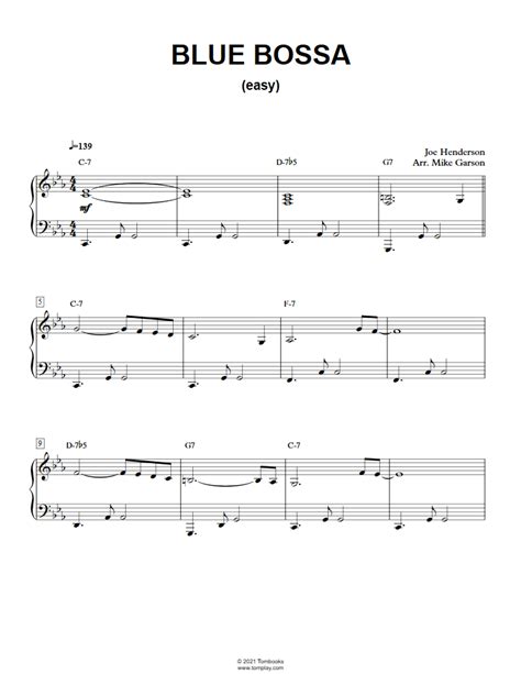 Blue Bossa (Easy Level, Solo Piano) (Joe Henderson) - Piano Sheet Music