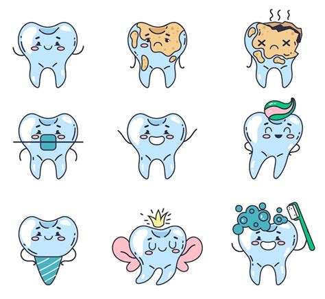 Premium Vector | Tooth dental cute characters abstract concept set ...