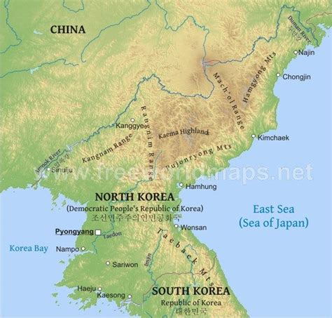 North Korea Physical Map | North korea, Map, North korea map