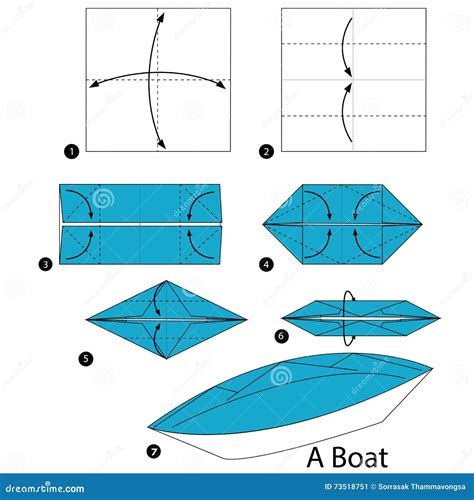 Step by Step Instructions How To Make Origami a Boat. Stock Vector ...