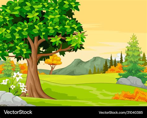 Landscape grass field view cartoon Royalty Free Vector Image